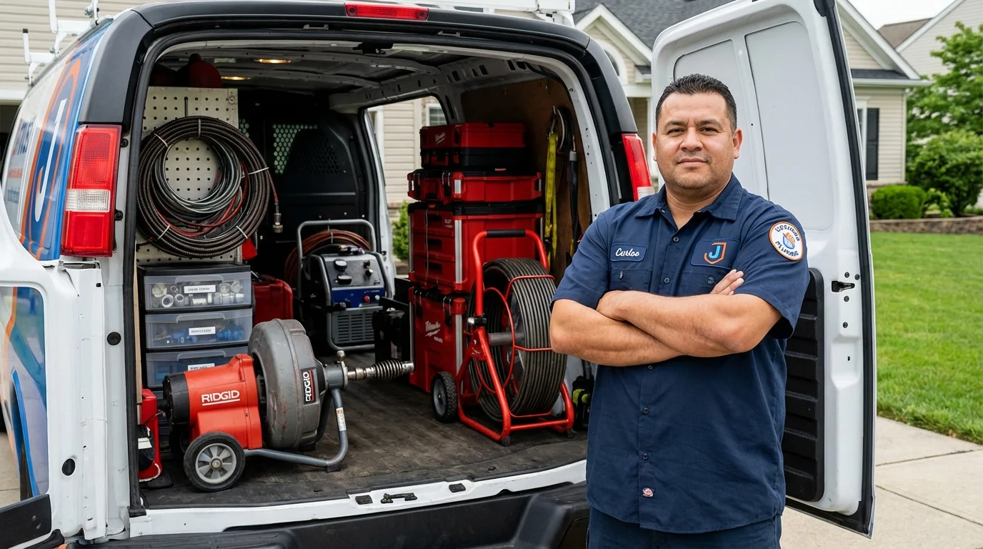 Professional drain cleaning equipment and Johns Plumbing LLC plumber in Flowood