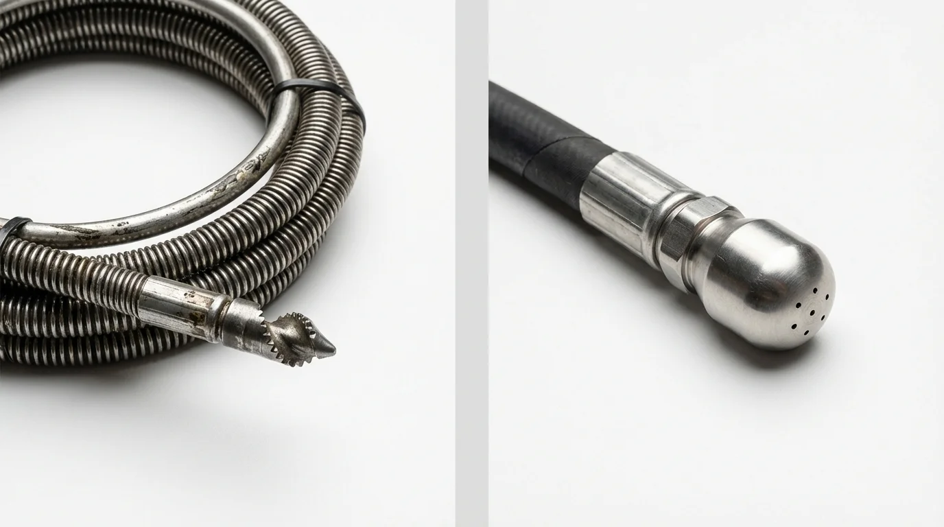 Drain snake cable and hydro jetting nozzle used for drain cleaning in Flowood, MS